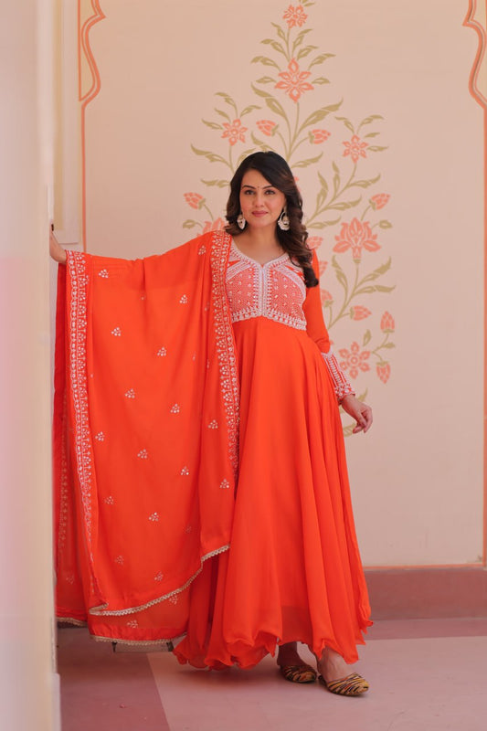 Star Georgette With Rich Sequins Coding & Beads Embroidered work Gown