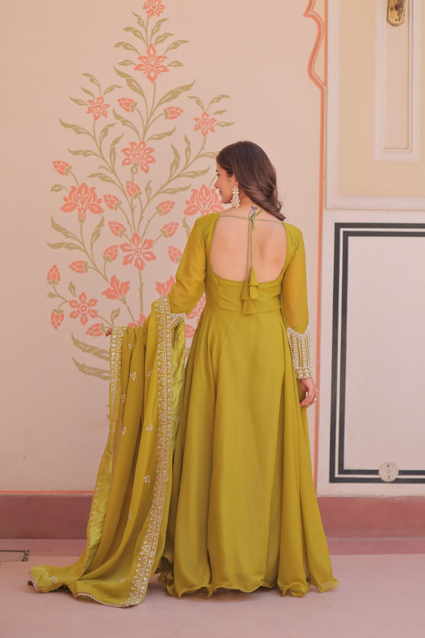 Star Georgette With Rich Sequins Coding & Beads Embroidered work Gown