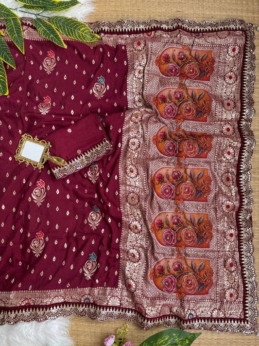 Very soft nd elegant rich look dola silk fabrics saree