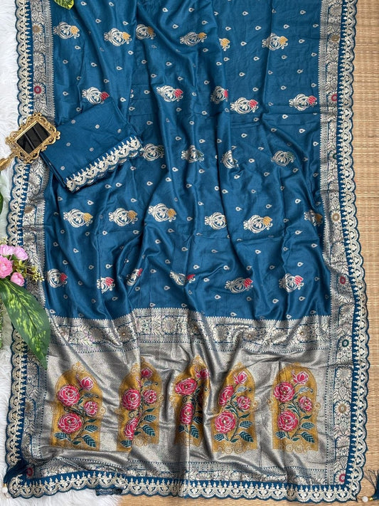 Very soft nd elegant rich look dola silk fabrics saree
