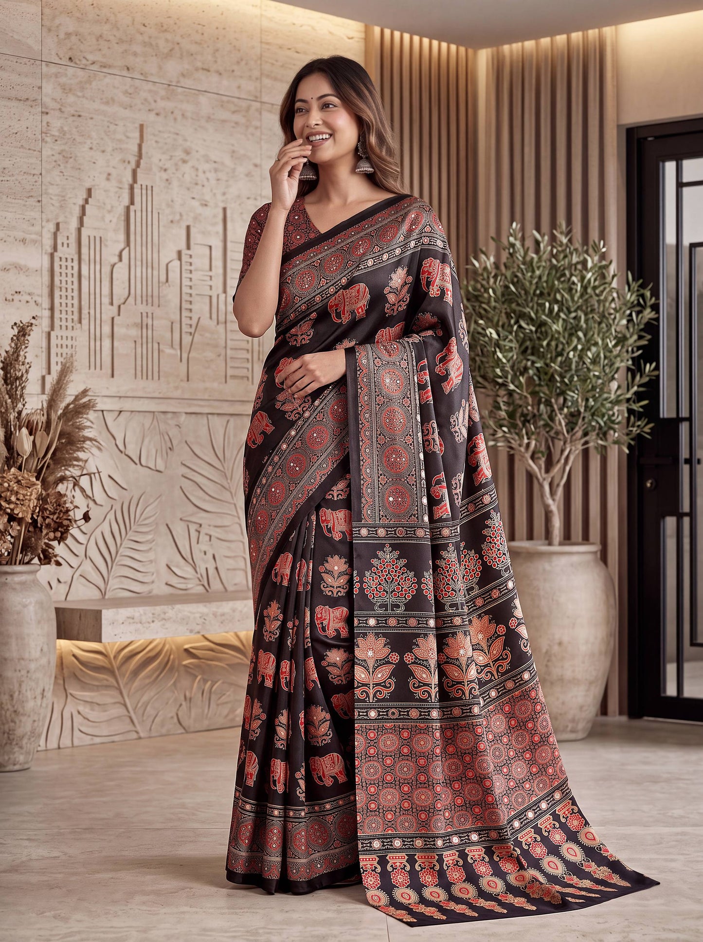 Intricately Ajrak Digital print saree