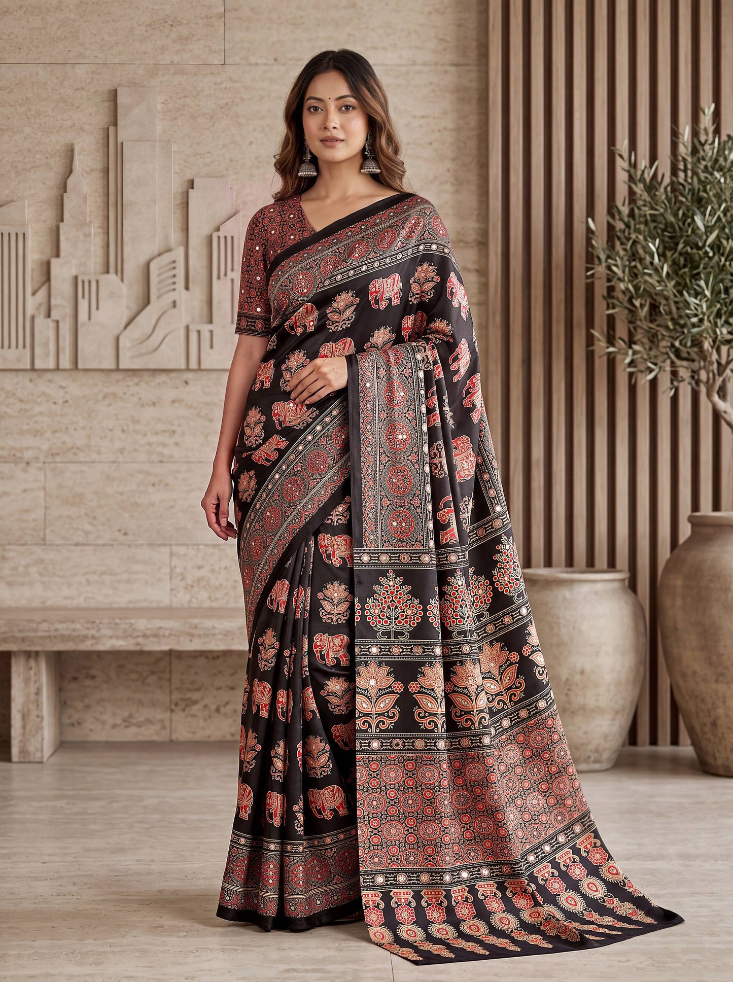 Intricately Ajrak Digital print saree