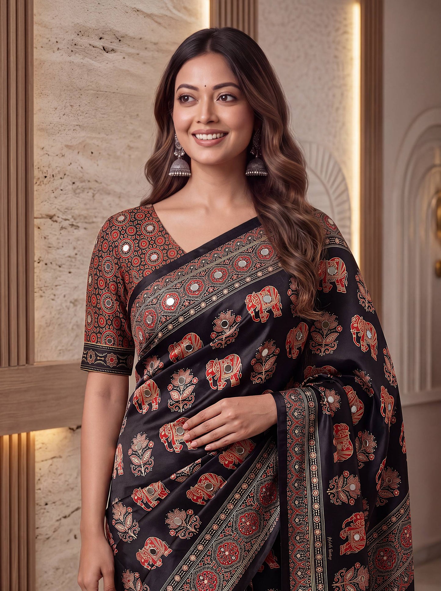 Intricately Ajrak Digital print saree
