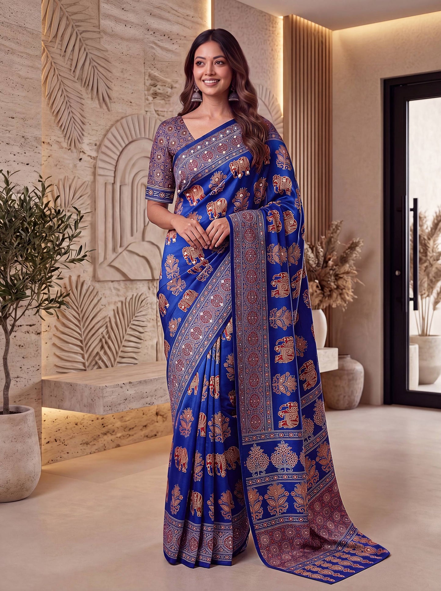 Intricately Ajrak Digital print saree