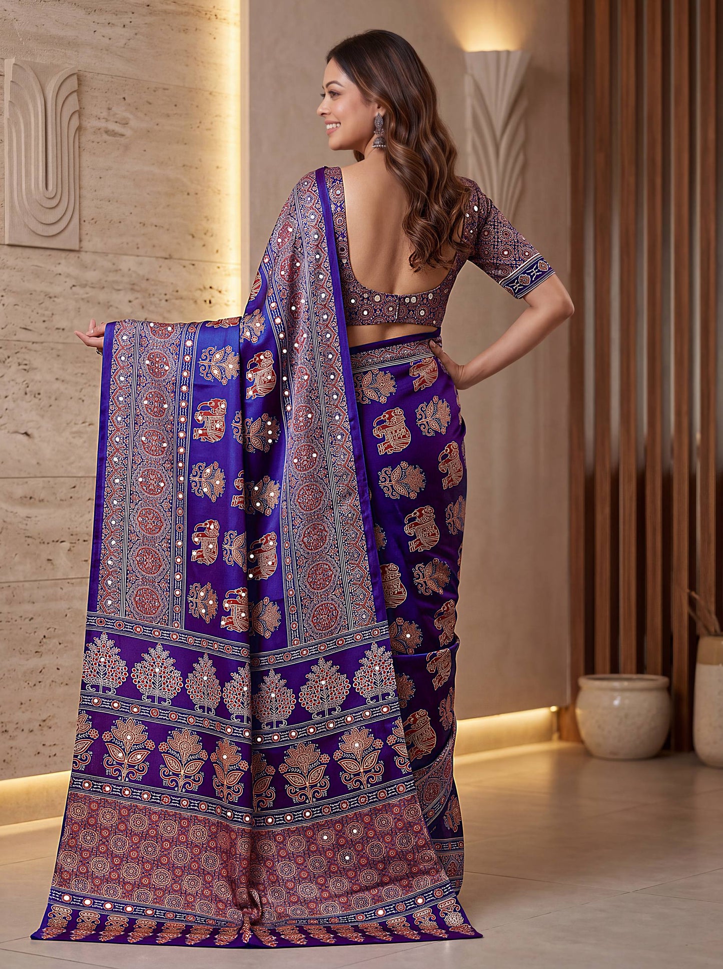Intricately Ajrak Digital print saree