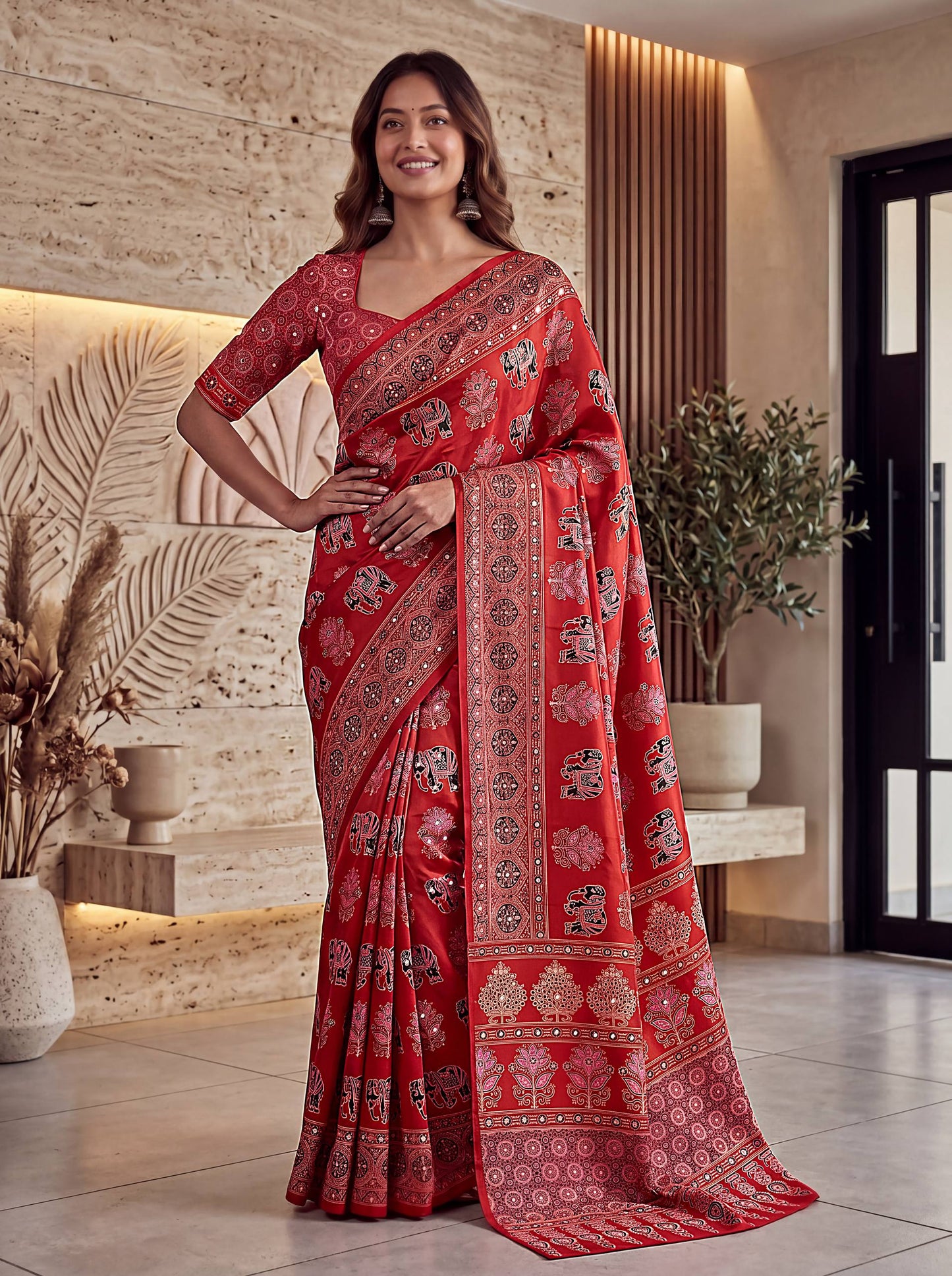 Intricately Ajrak Digital print saree