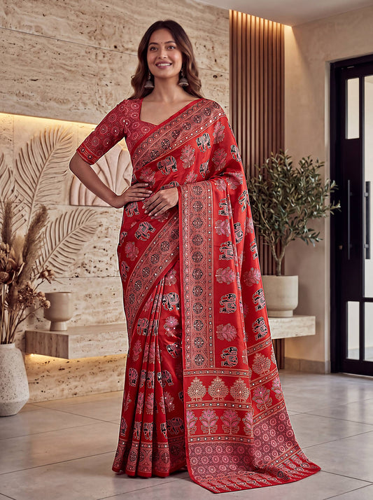 Intricately Ajrak Digital print saree