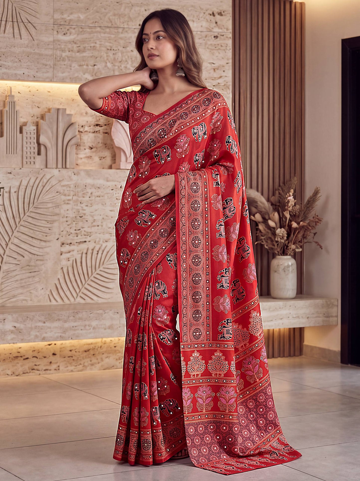 Intricately Ajrak Digital print saree