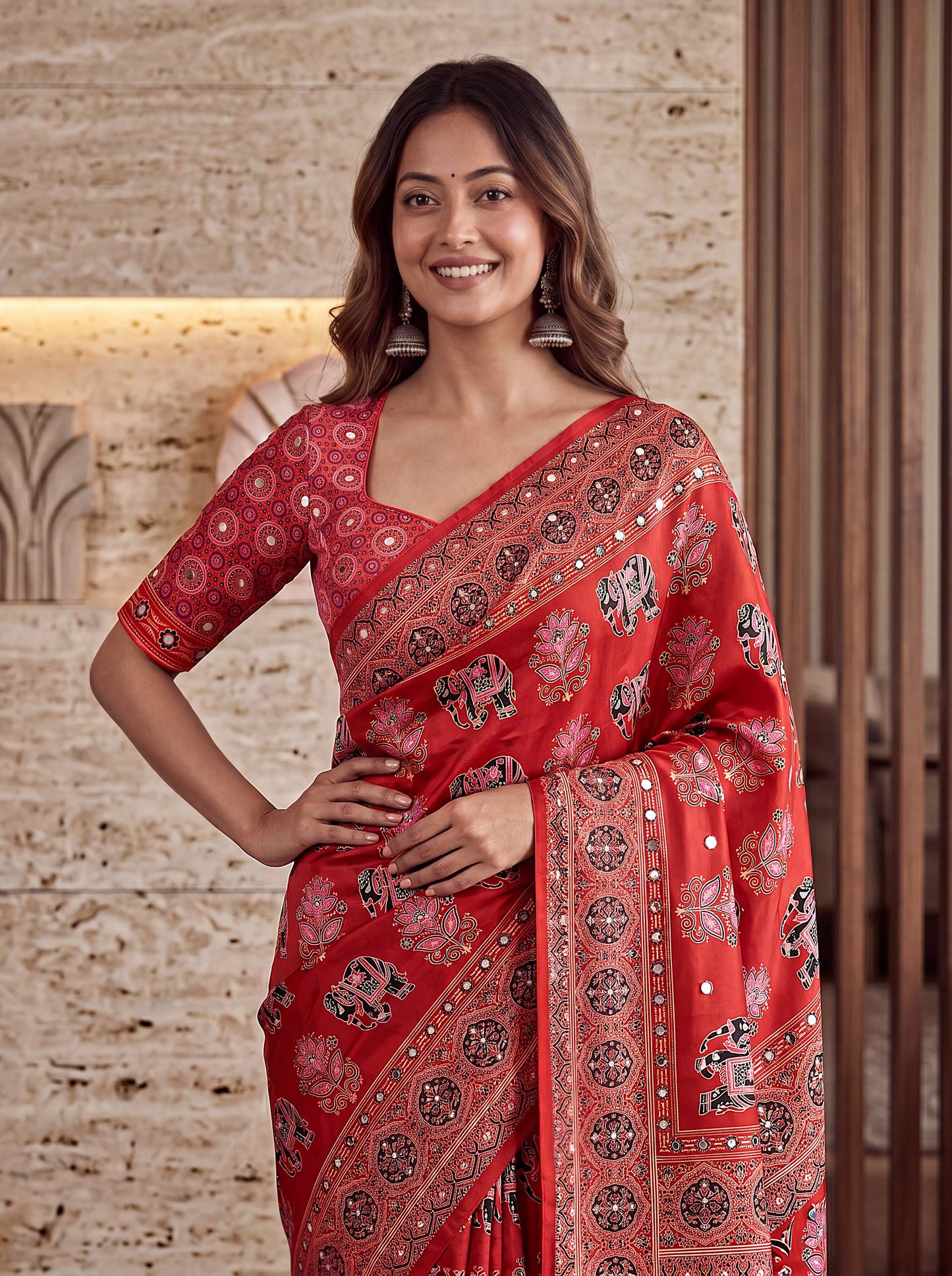 Intricately Ajrak Digital print saree