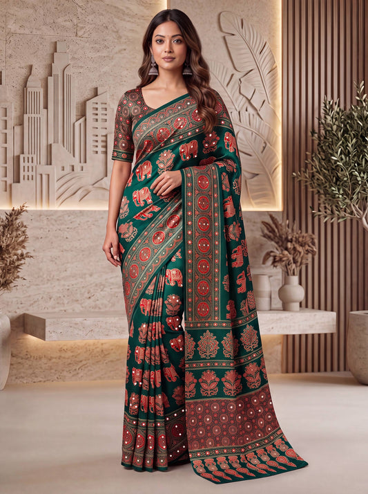 Intricately Ajrak Digital print saree