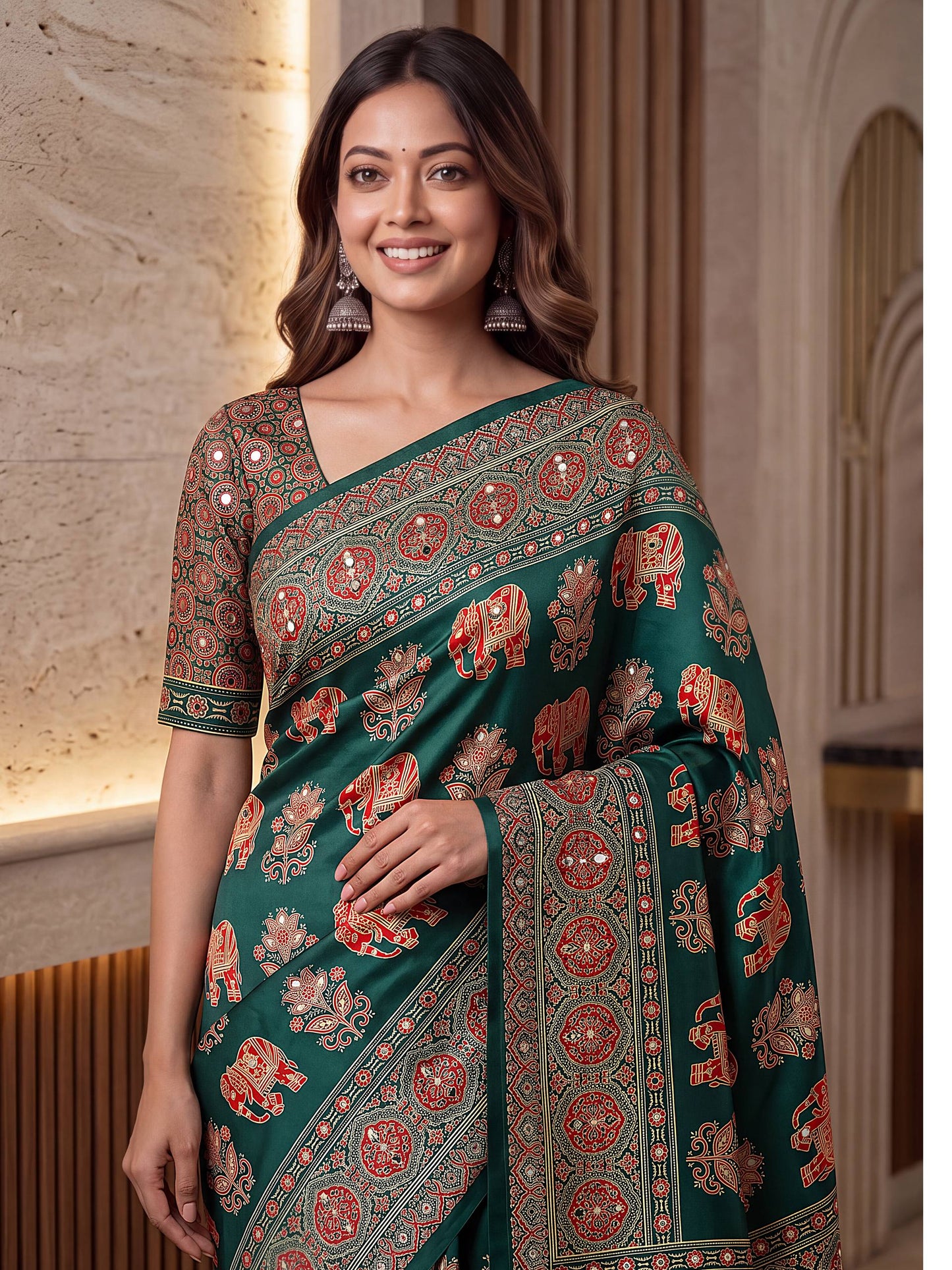 Intricately Ajrak Digital print saree