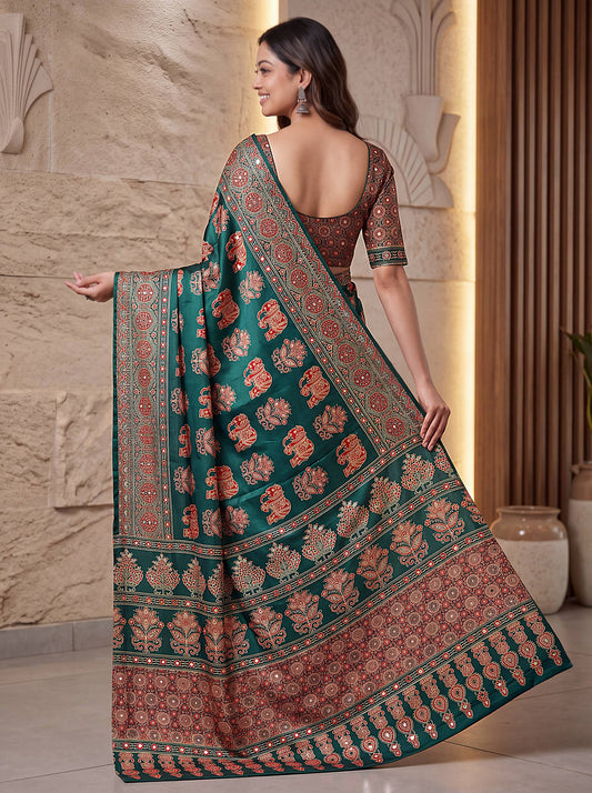 Intricately Ajrak Digital print saree