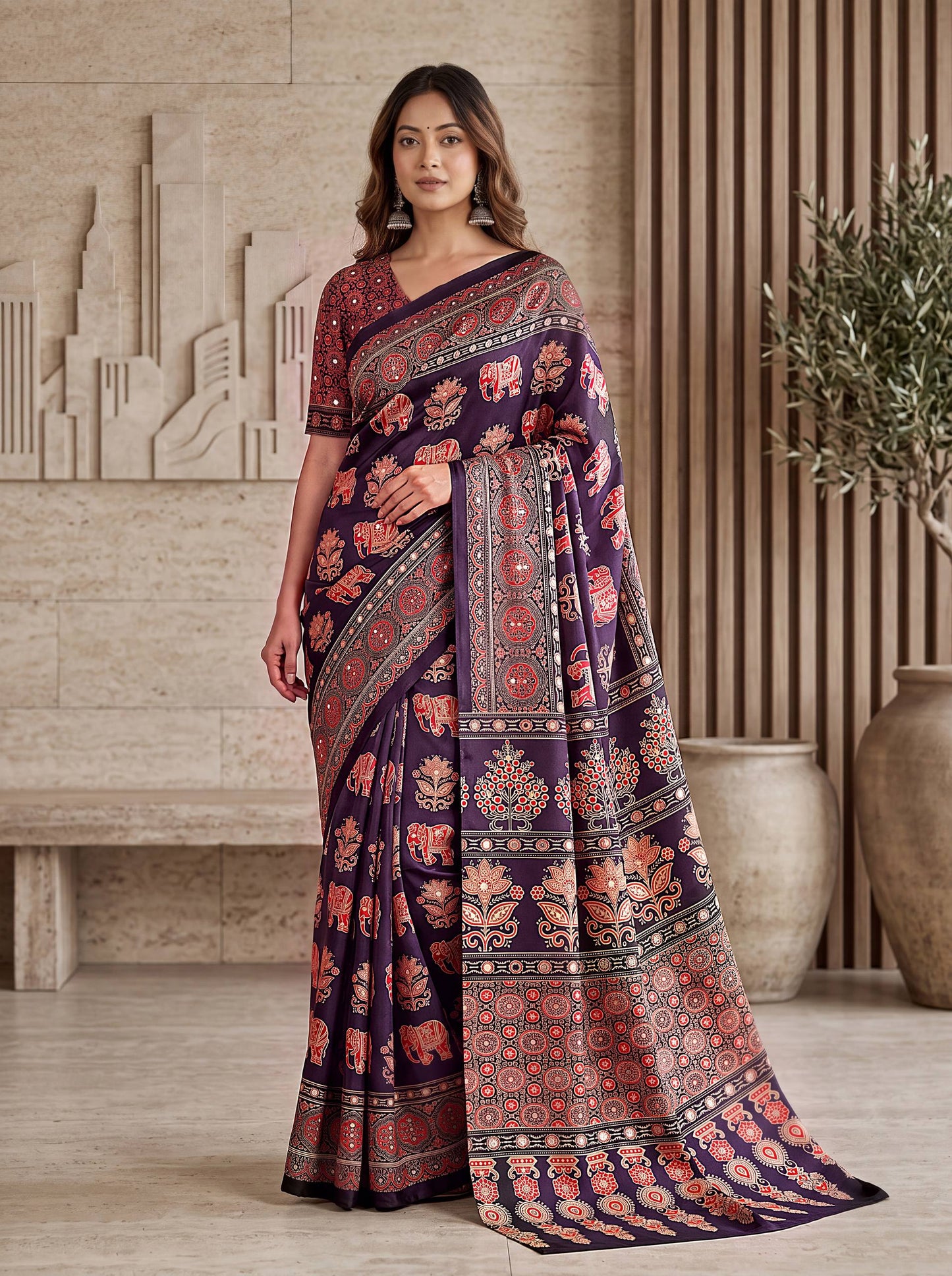 Intricately Ajrak Digital print saree