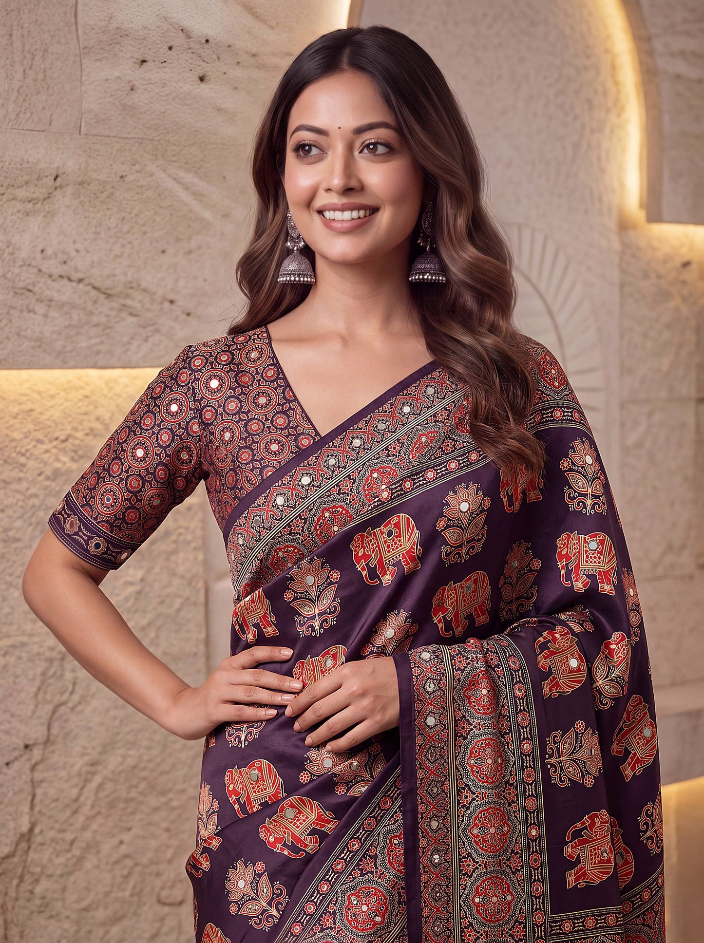 Intricately Ajrak Digital print saree