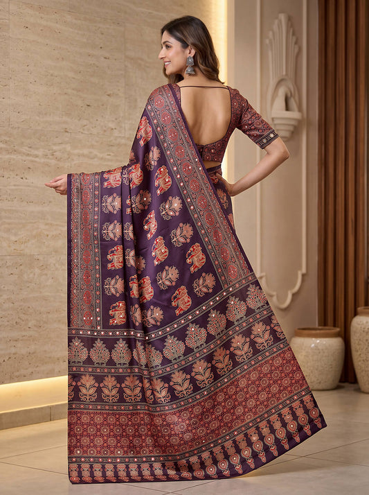 Intricately Ajrak Digital print saree