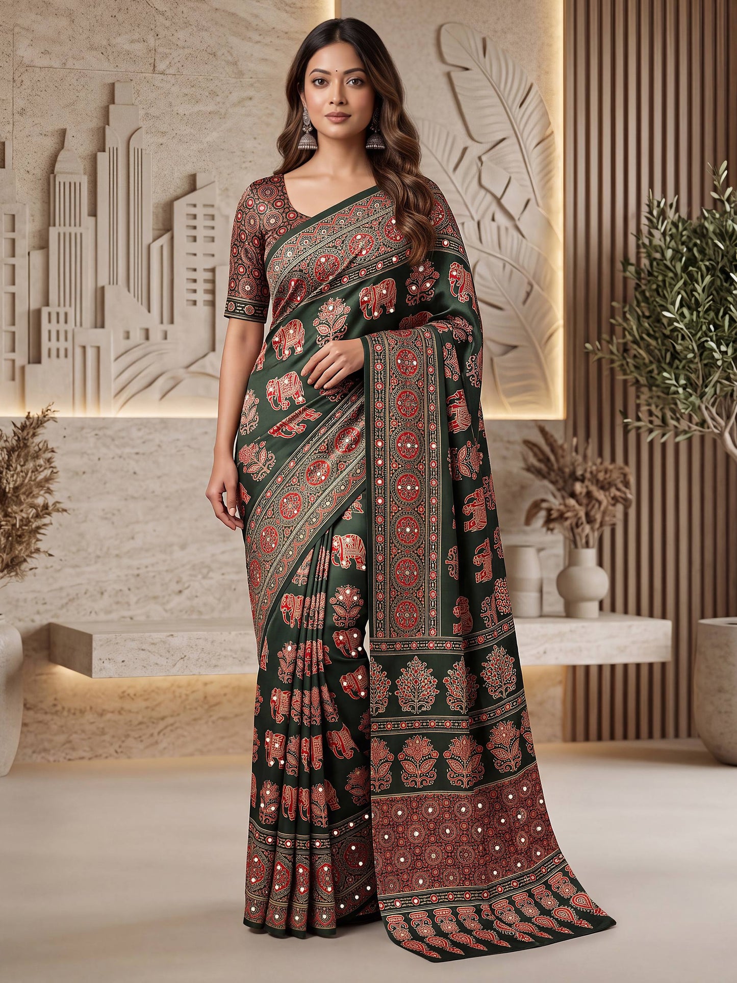 Intricately Ajrak Digital print saree