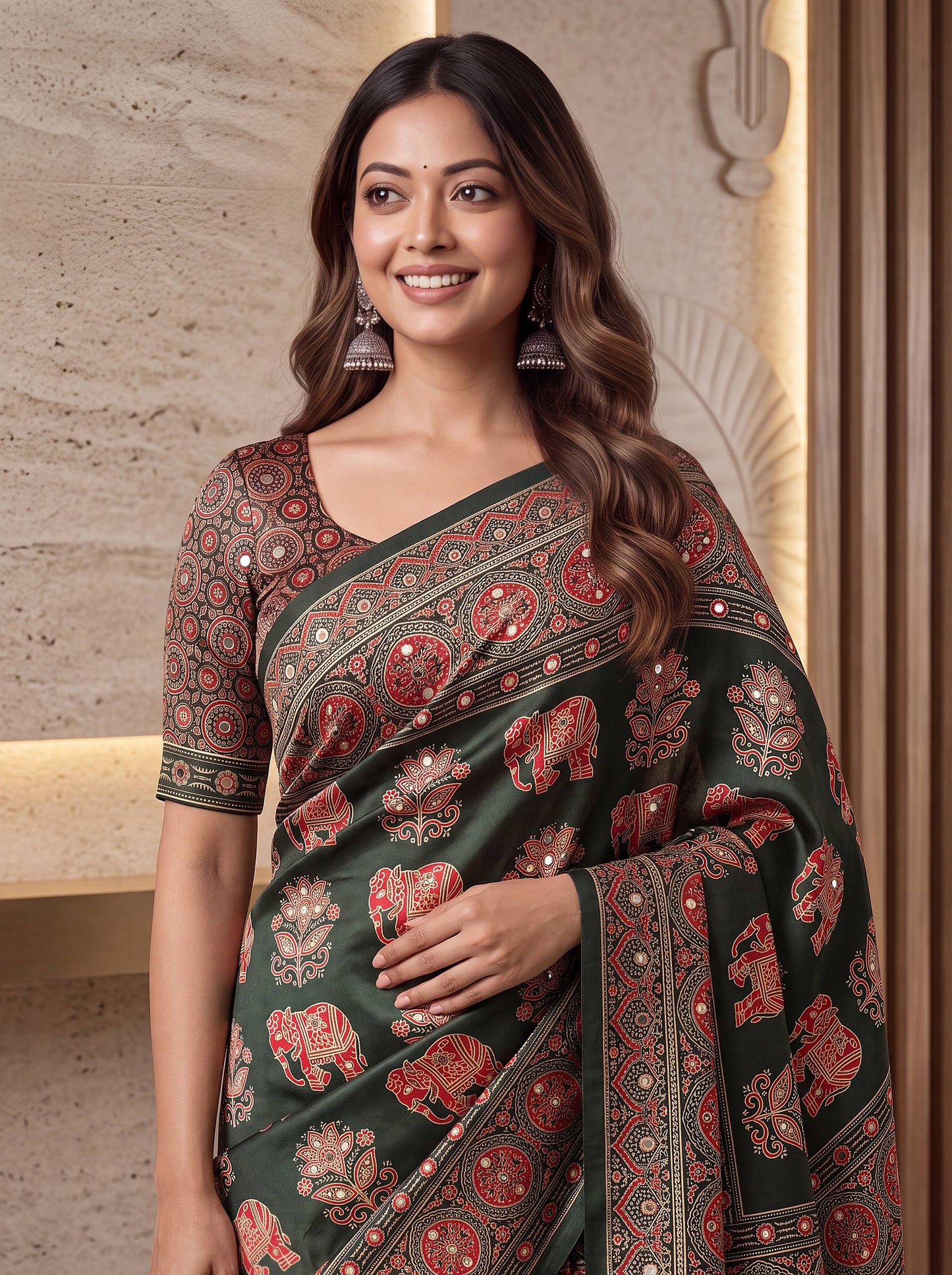 Intricately Ajrak Digital print saree
