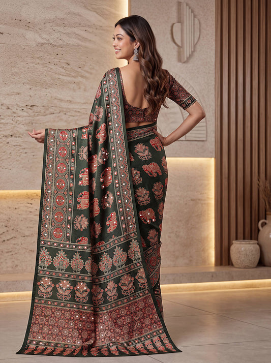 Intricately Ajrak Digital print saree