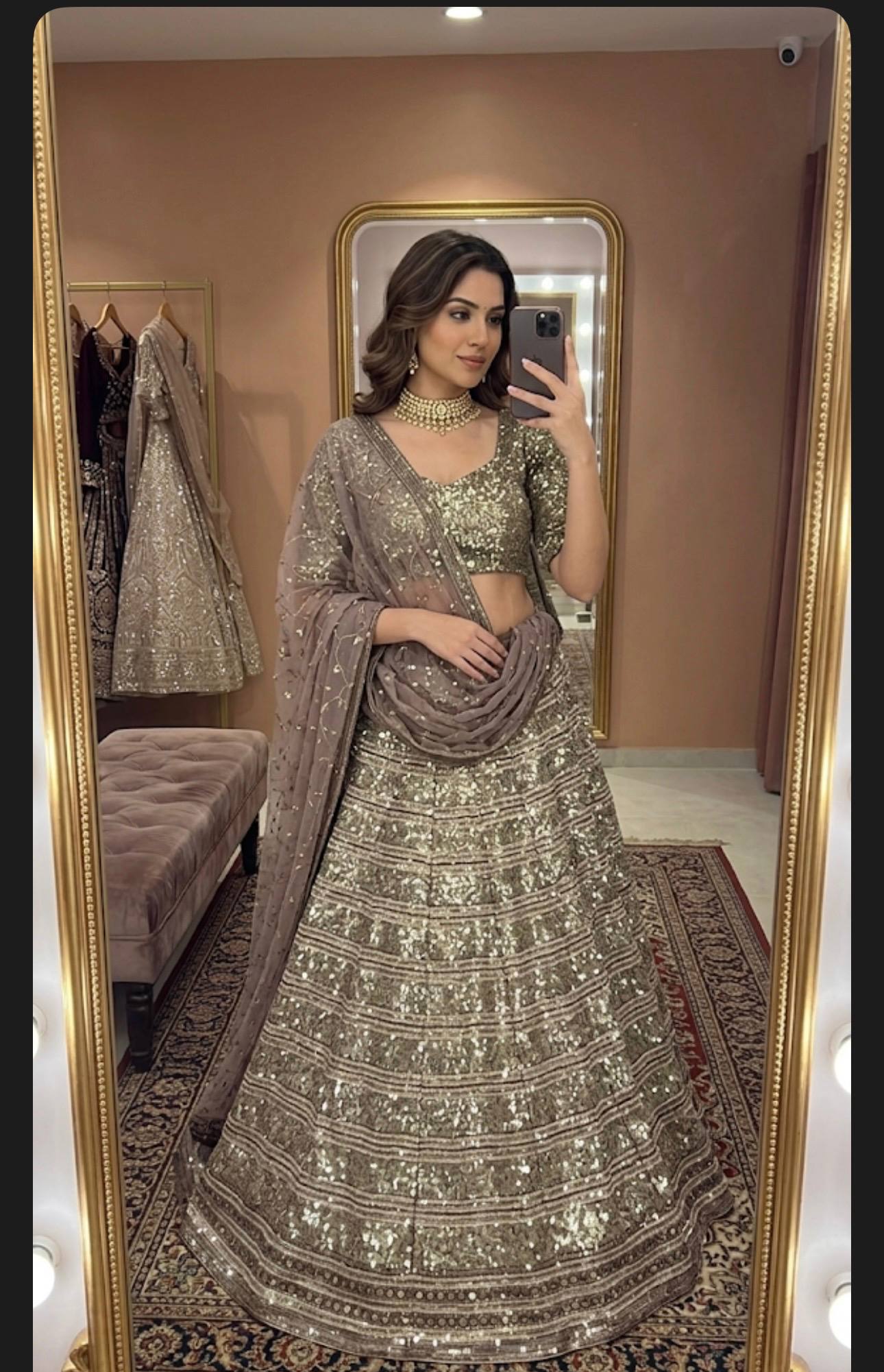 Faux georgette lehenga with heavy sequins zari Choli