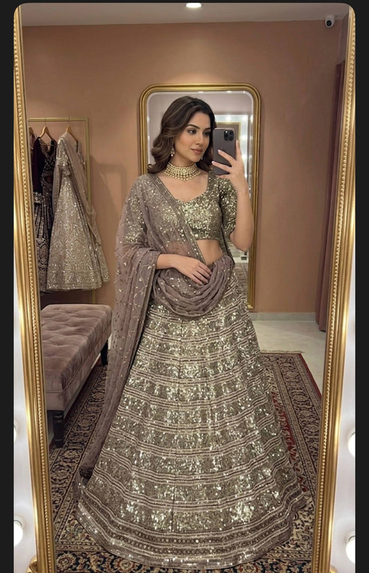 Faux georgette lehenga with heavy sequins zari Choli