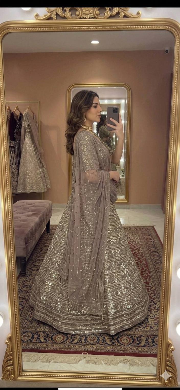 Faux georgette lehenga with heavy sequins zari Choli