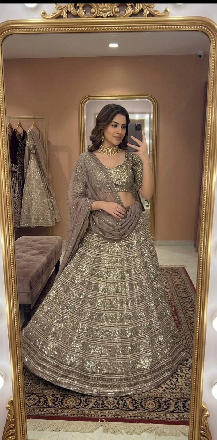 Faux georgette lehenga with heavy sequins zari Choli