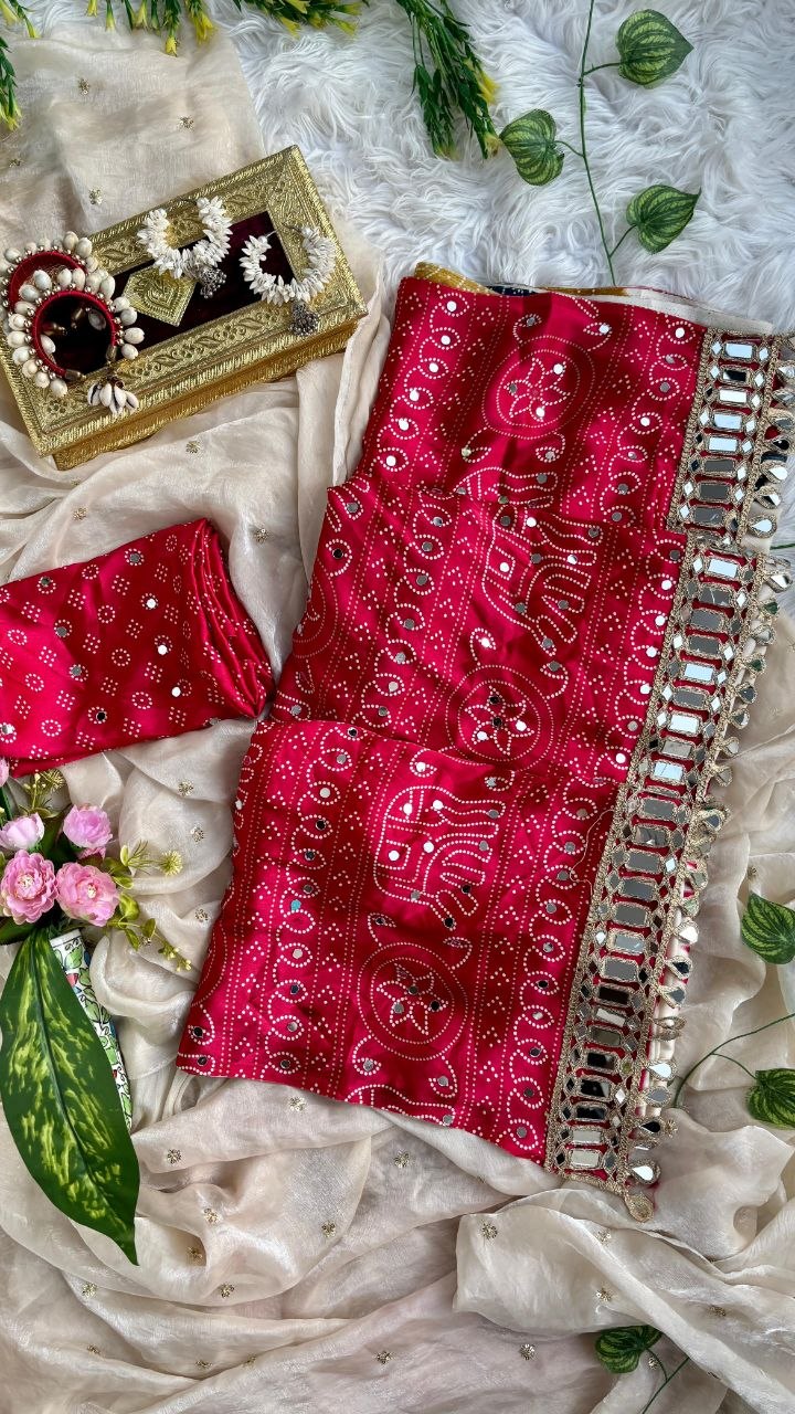 Very Soft and Elegant Rich look Original Japan Sartin Ajarak Print Saree