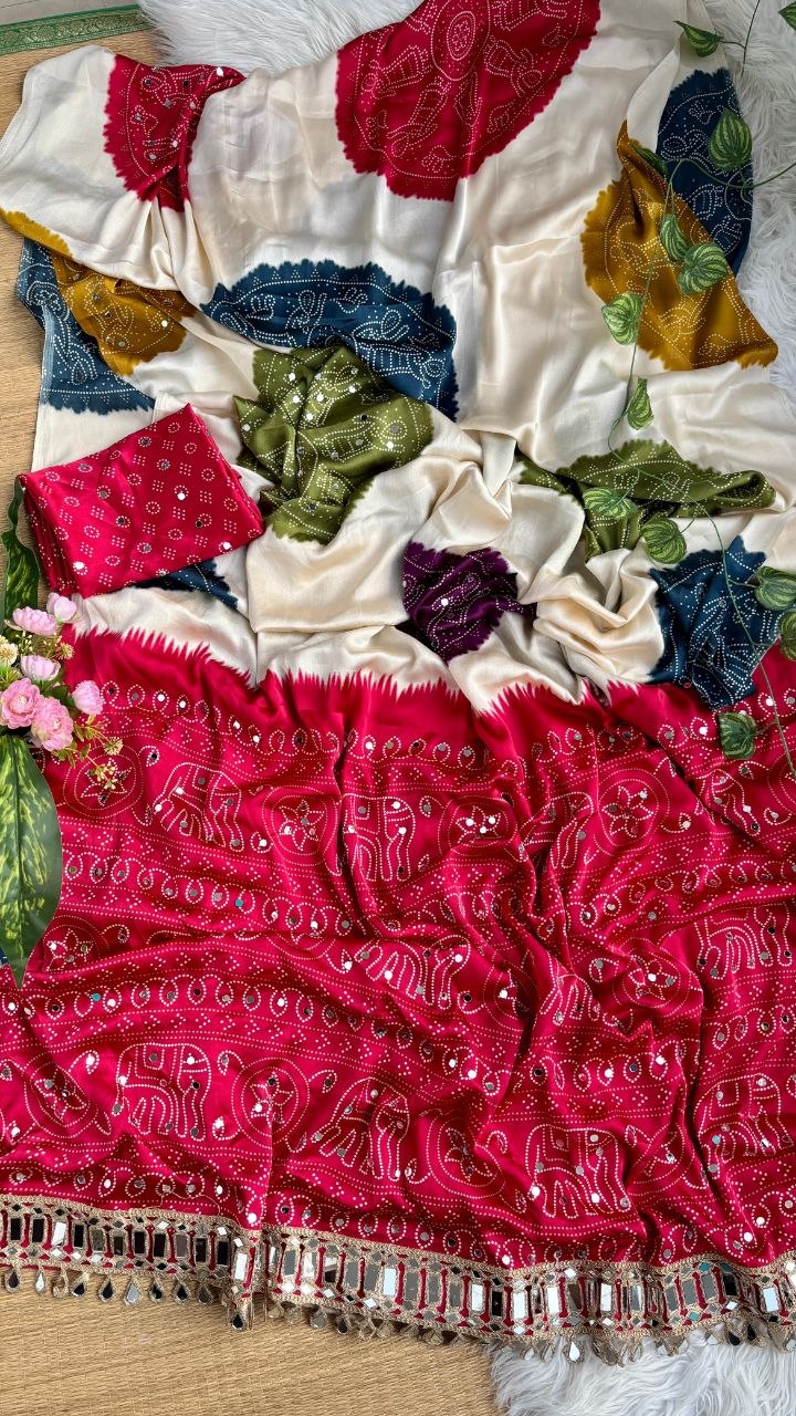 Very Soft and Elegant Rich look Original Japan Sartin Ajarak Print Saree