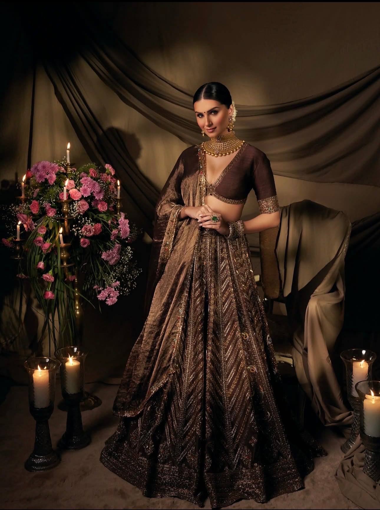 Thai silk lehenga with thread sequins & dori work Choli