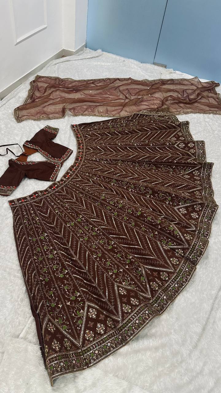 Thai silk lehenga with thread sequins & dori work Choli