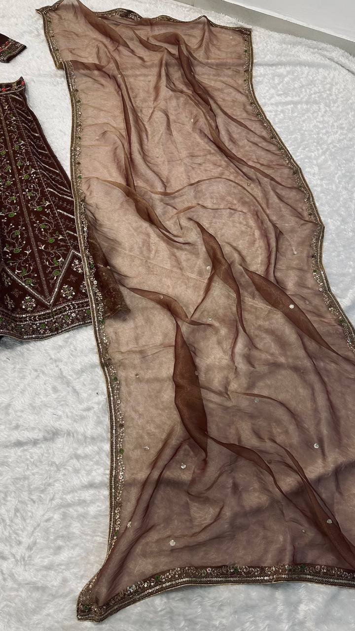 Thai silk lehenga with thread sequins & dori work Choli