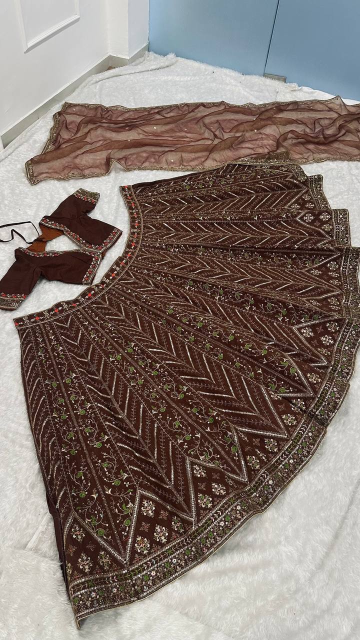 Thai silk lehenga with thread sequins & dori work Choli