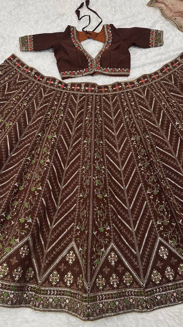 Thai silk lehenga with thread sequins & dori work Choli