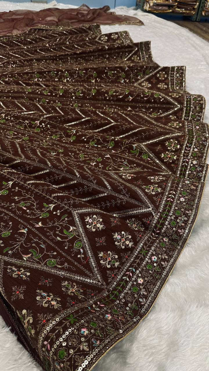 Thai silk lehenga with thread sequins & dori work Choli