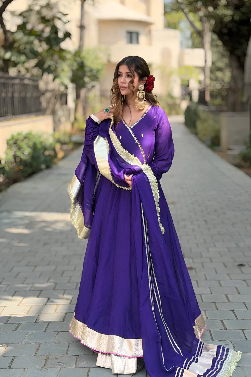Premium Anarkali Purple Suit Set [3 PIS]