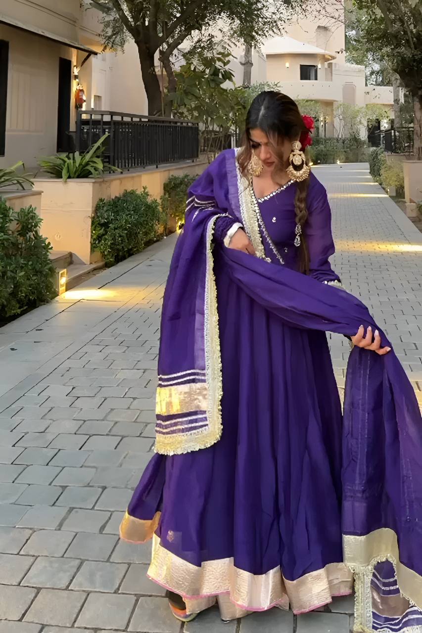 Premium Anarkali Purple Suit Set [3 PIS]