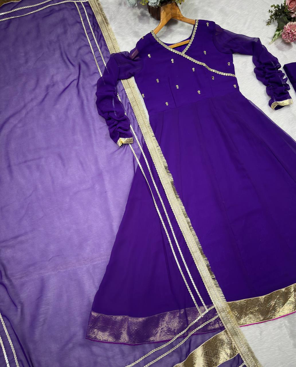 Premium Anarkali Purple Suit Set [3 PIS]