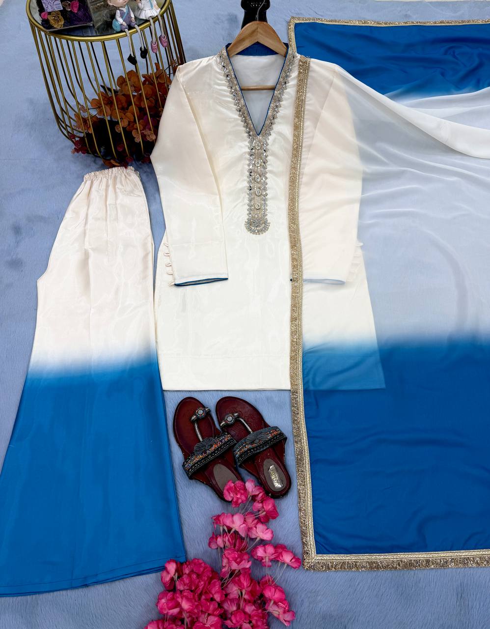 Launching New Đěsigner Party Wear Look Pur Roman Glass Top &Fancy Palazzo