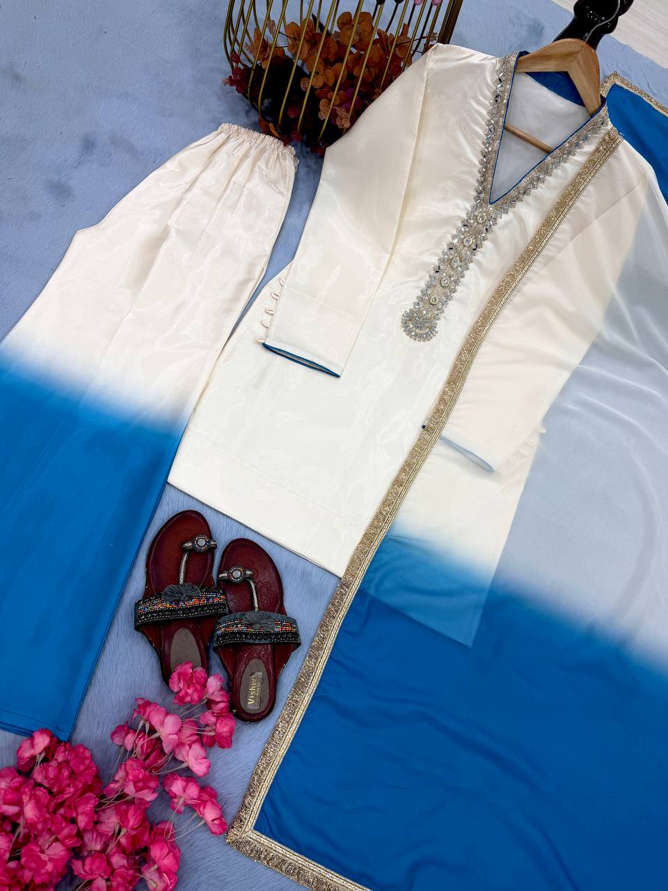 Launching New Đěsigner Party Wear Look Pur Roman Glass Top &Fancy Palazzo