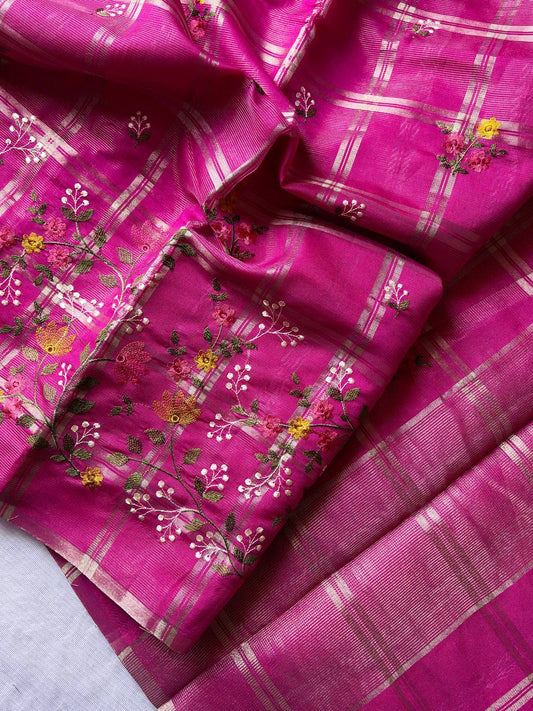 Superb Soft Tusser silk  fabric with zari chex fabric saree
