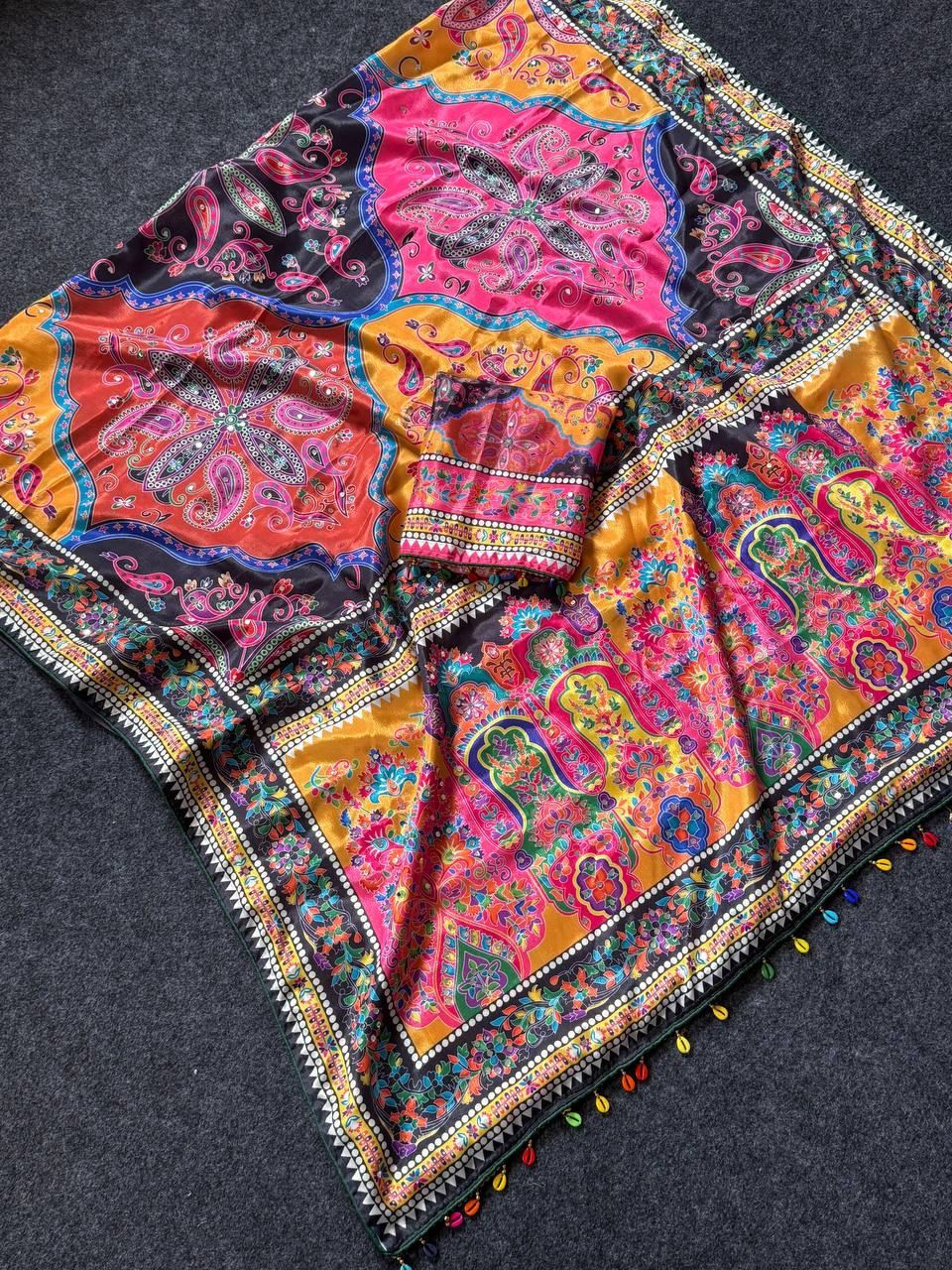 Roman Silk With ajarakh Print Saree