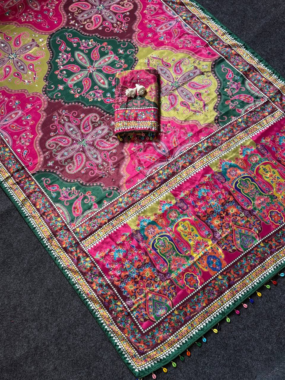 Roman Silk With ajarakh Print Saree