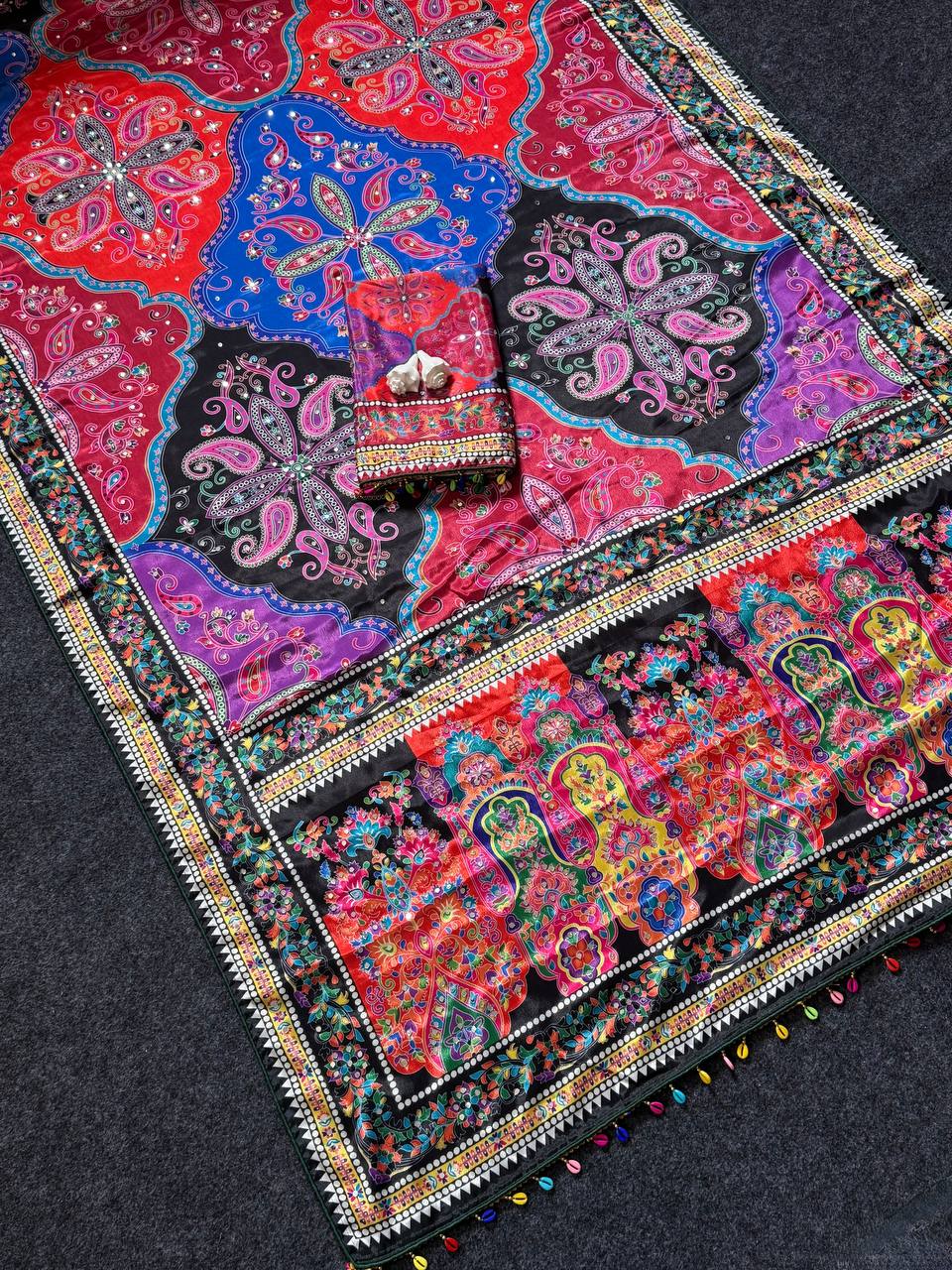 Roman Silk With ajarakh Print Saree