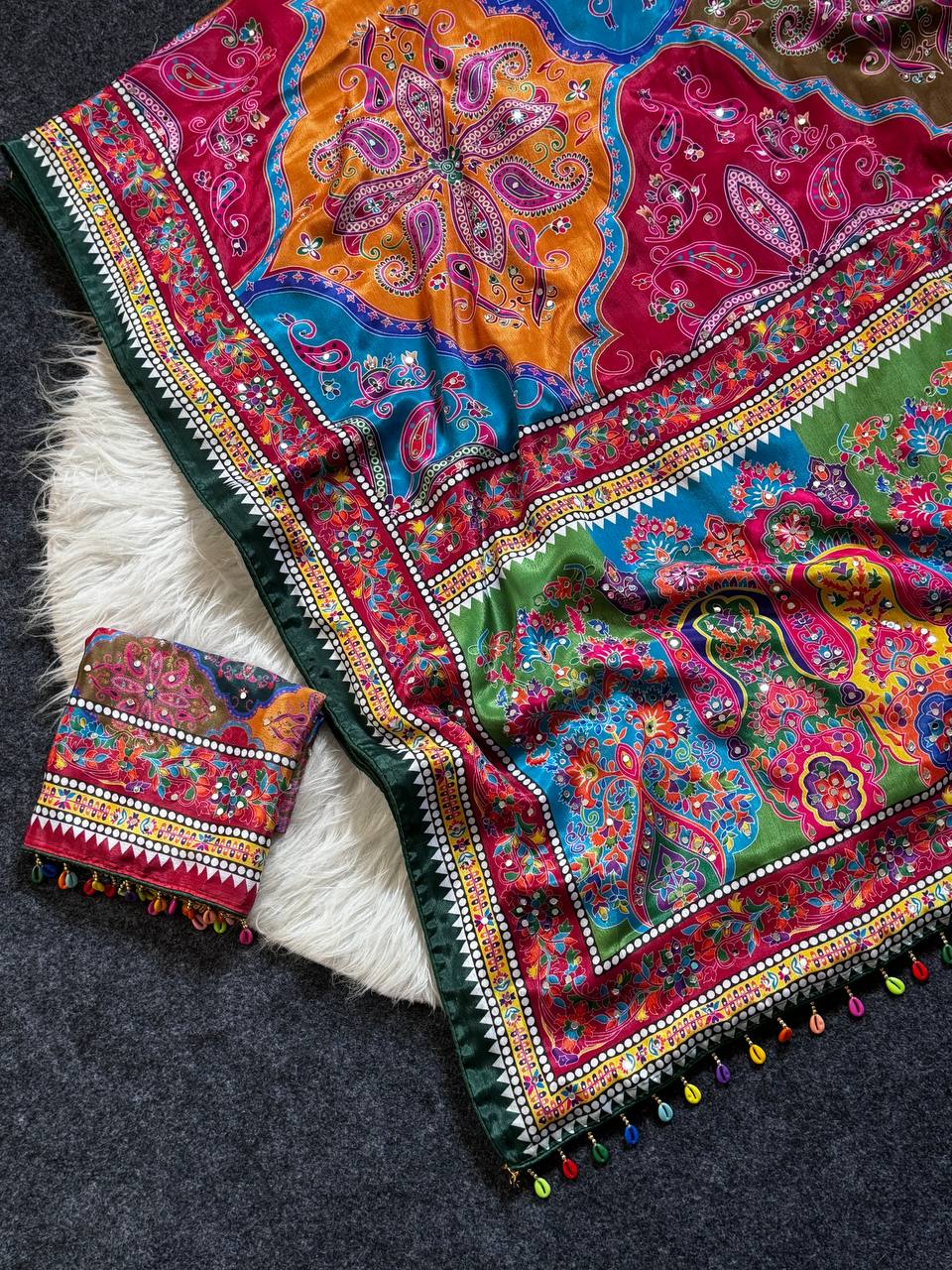 Roman Silk With ajarakh Print Saree