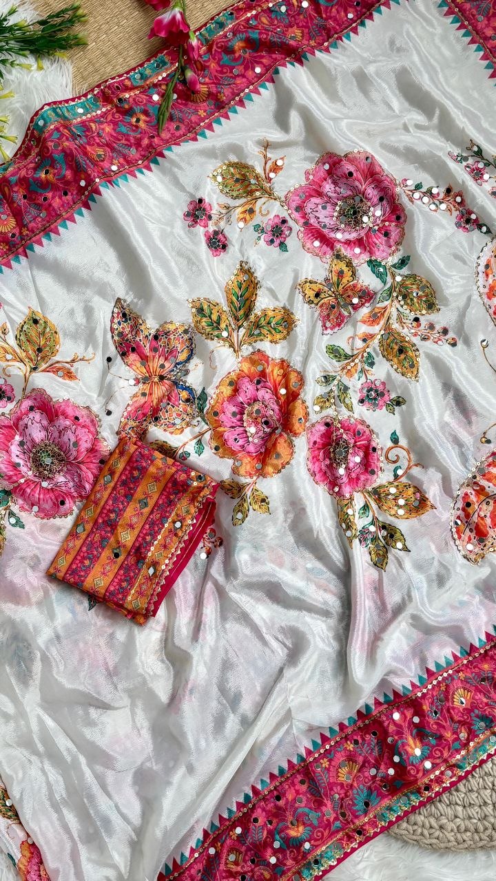 Very Soft and Elegant Rich look Soft Chinon Silk Digital Print Saree