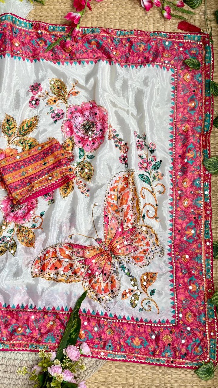 Very Soft and Elegant Rich look Soft Chinon Silk Digital Print Saree