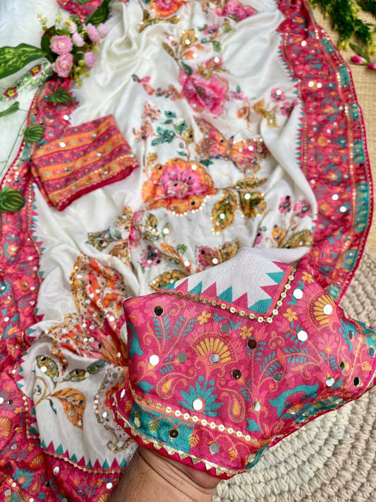 Very Soft and Elegant Rich look Soft Chinon Silk Digital Print Saree