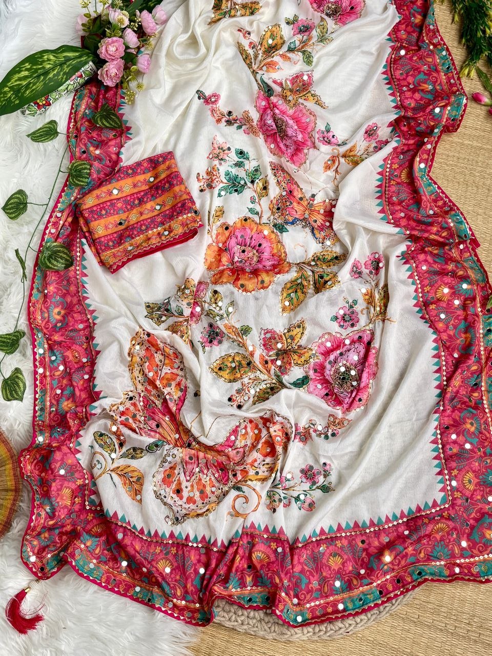 Very Soft and Elegant Rich look Soft Chinon Silk Digital Print Saree