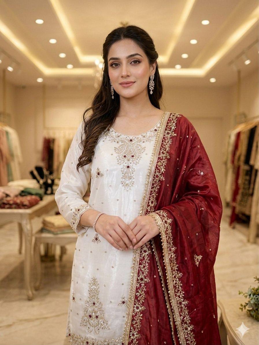 FANDY SILK SEQUENCE EMBROIDERY SARARA WITH DUPATTA