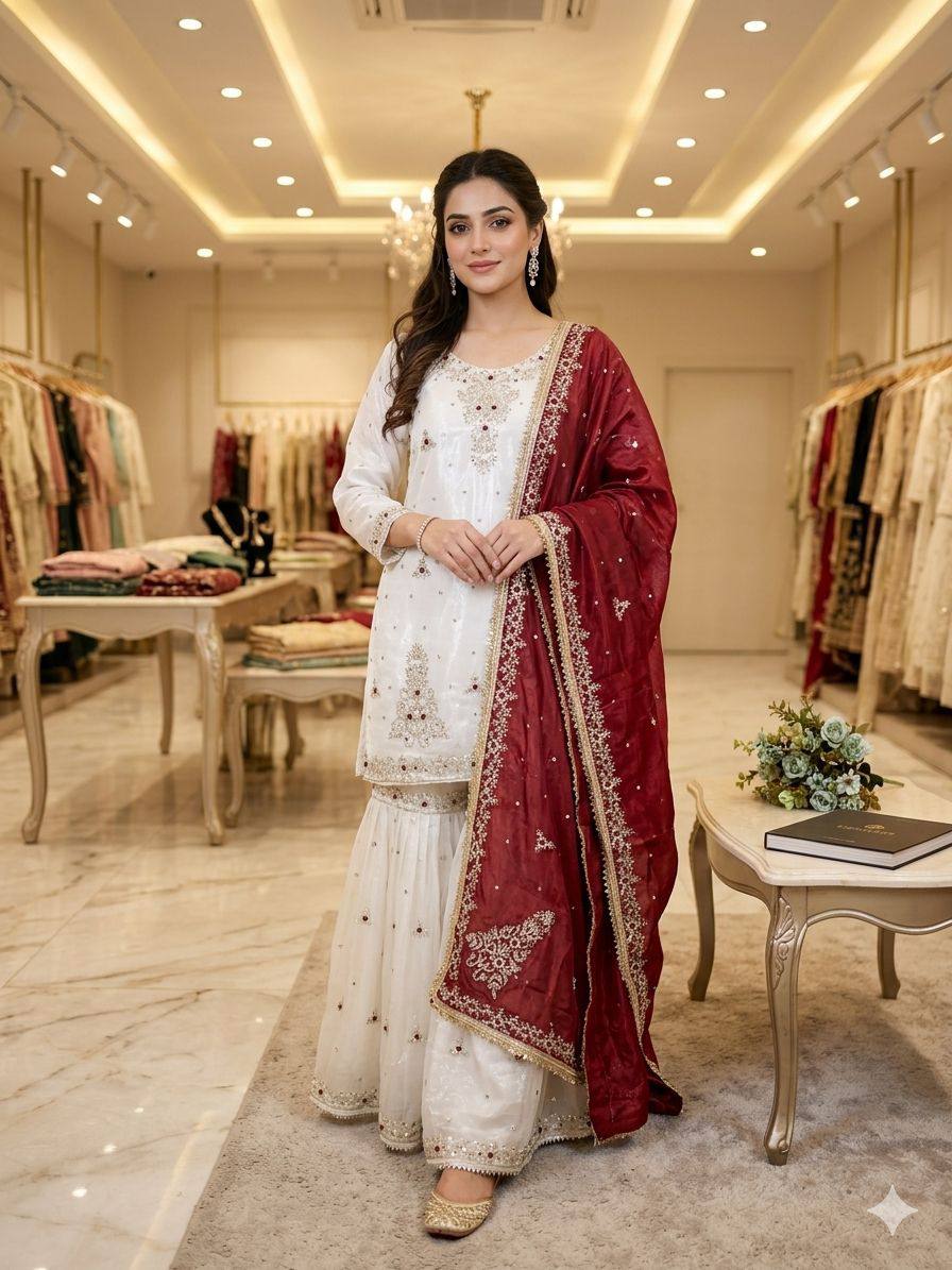 FANDY SILK SEQUENCE EMBROIDERY SARARA WITH DUPATTA